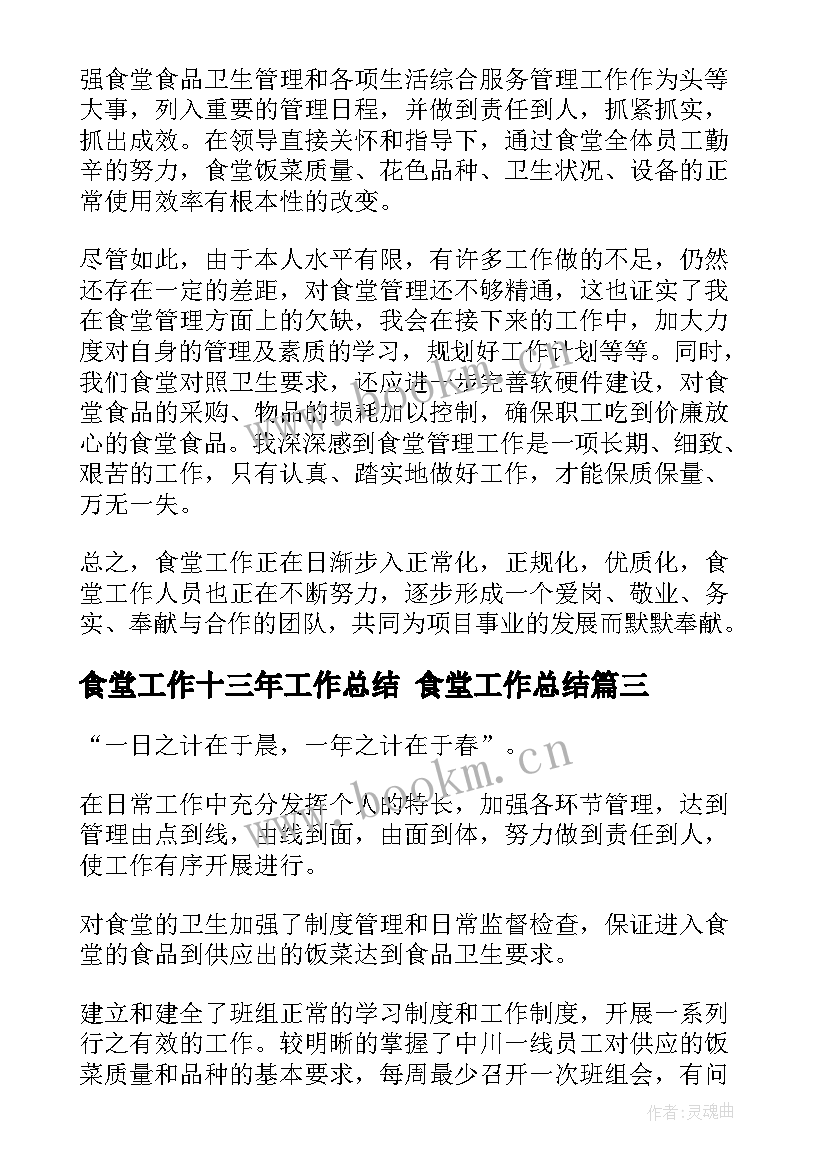 2023年食堂工作十三年工作总结 食堂工作总结(大全9篇)