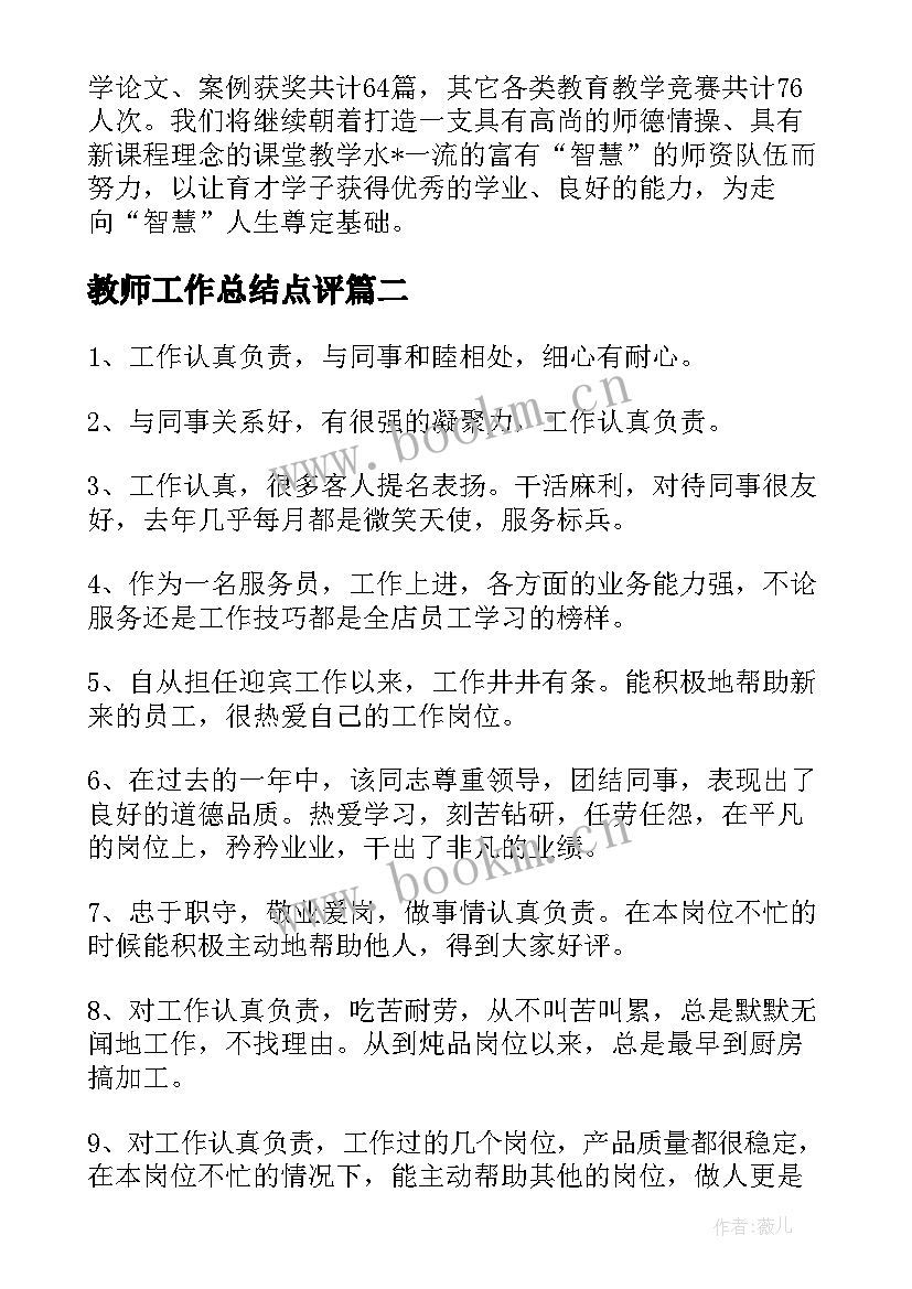 最新教师工作总结点评(优质6篇)