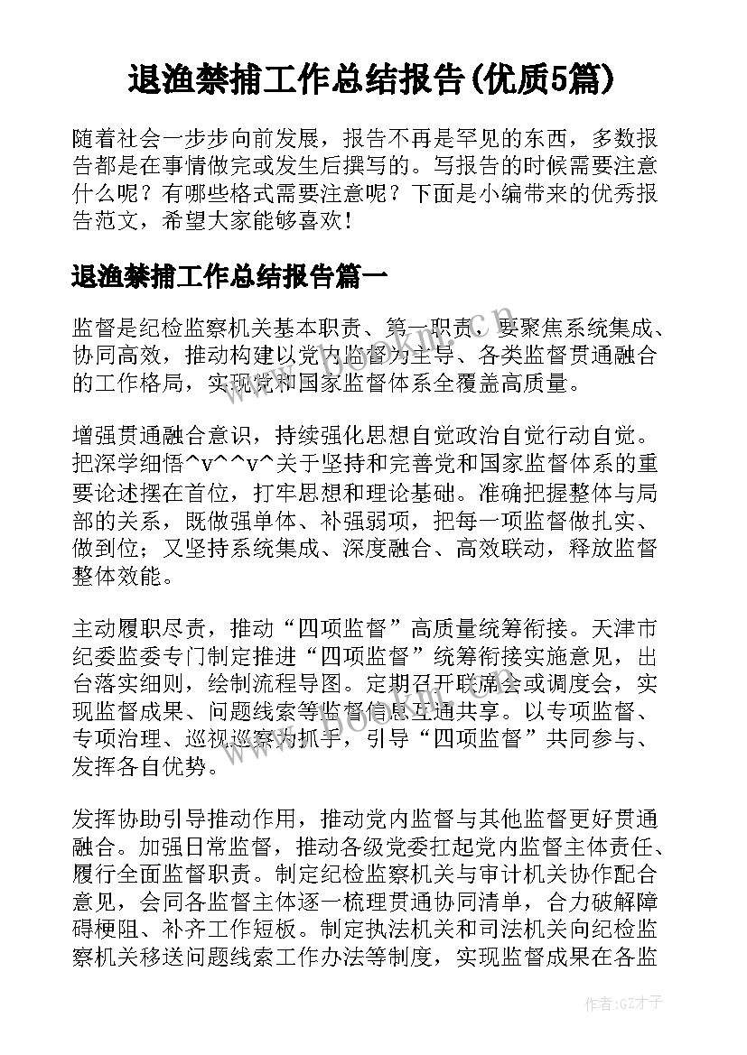 退渔禁捕工作总结报告(优质5篇)