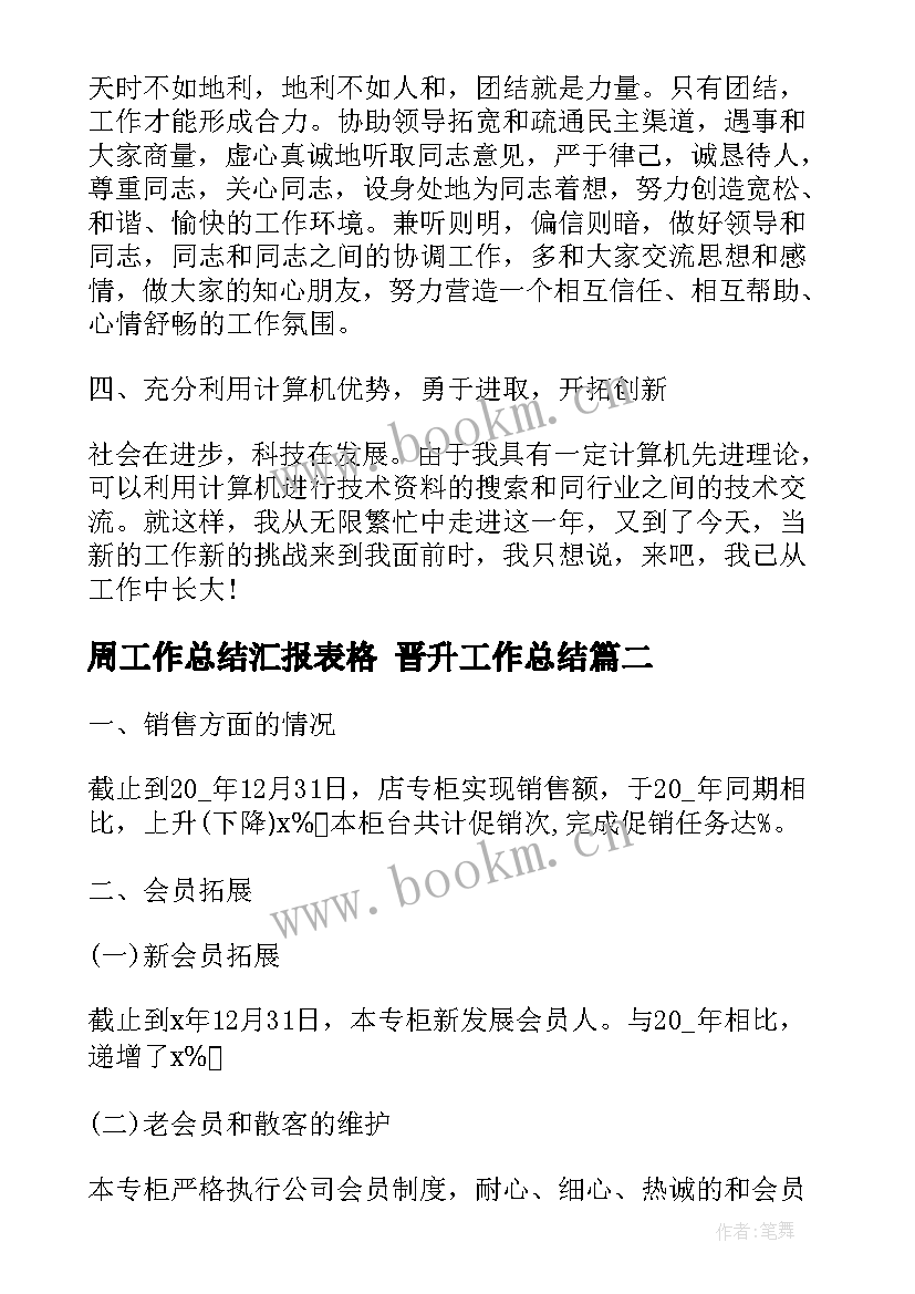 周工作总结汇报表格 晋升工作总结(精选10篇)