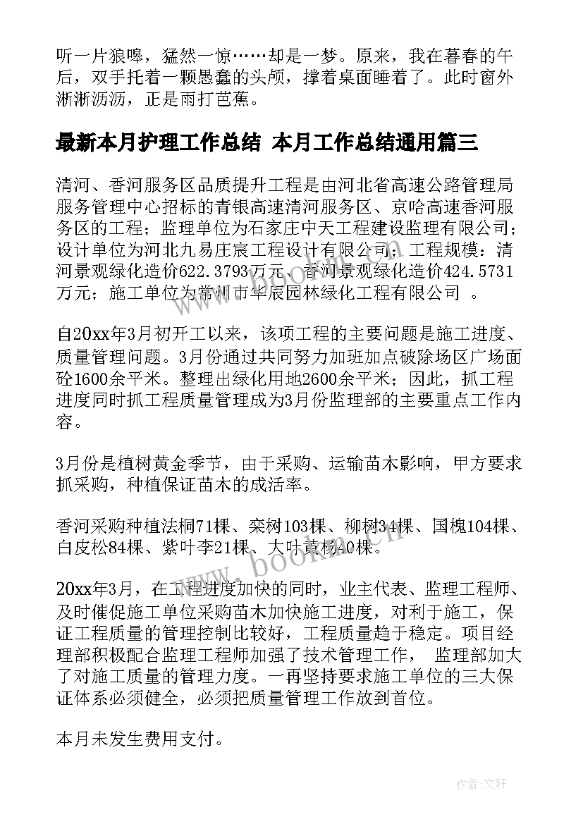 2023年本月护理工作总结 本月工作总结(优秀5篇)