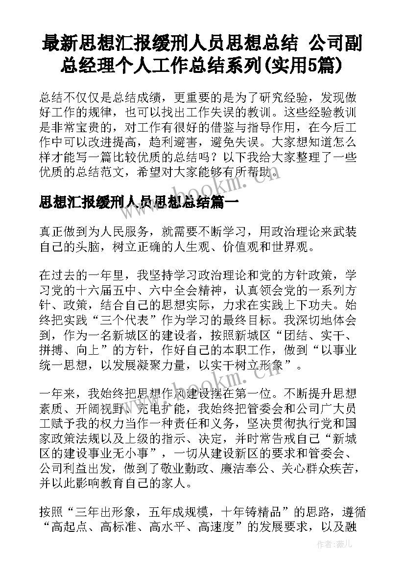 最新思想汇报缓刑人员思想总结 公司副总经理个人工作总结系列(实用5篇)