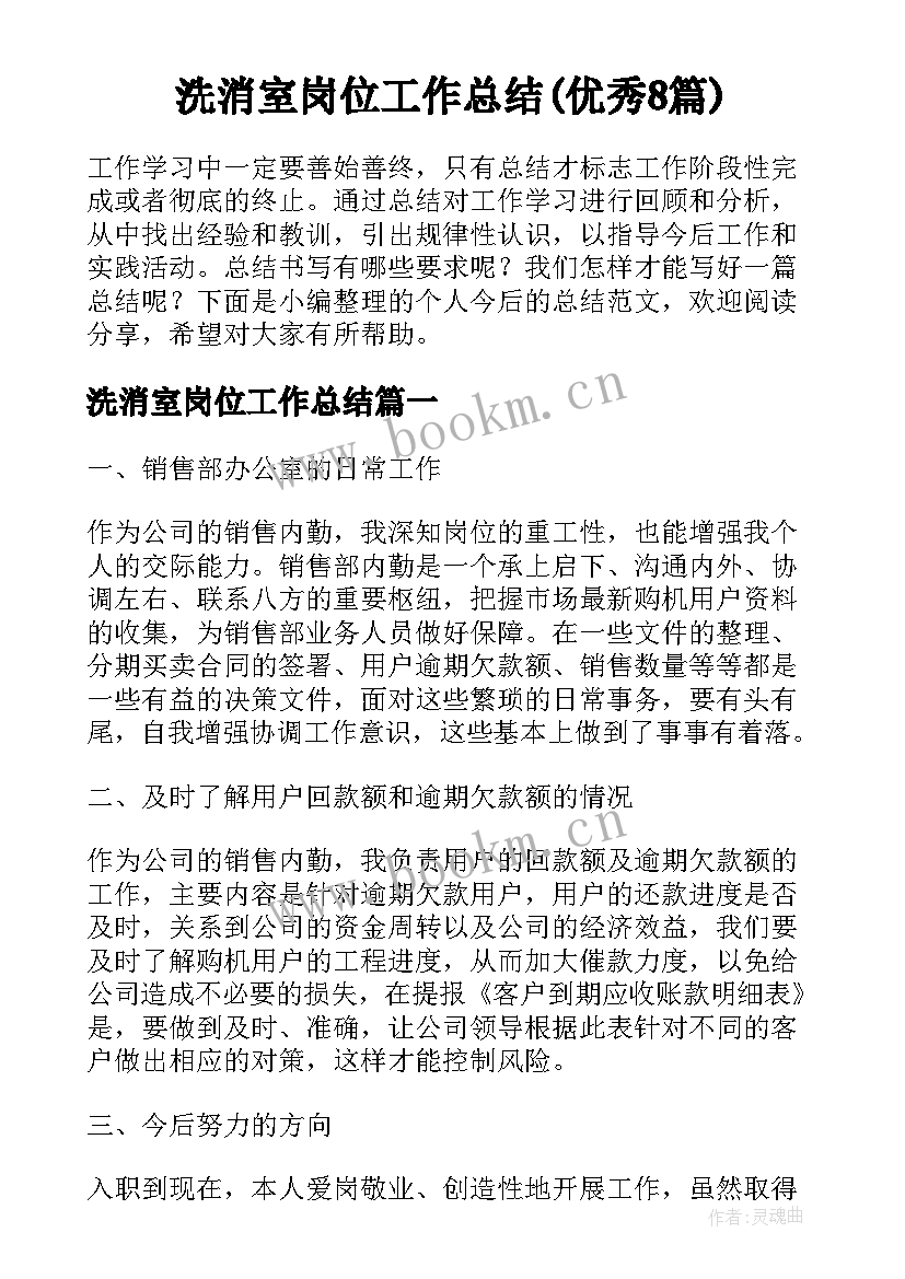 洗消室岗位工作总结(优秀8篇)