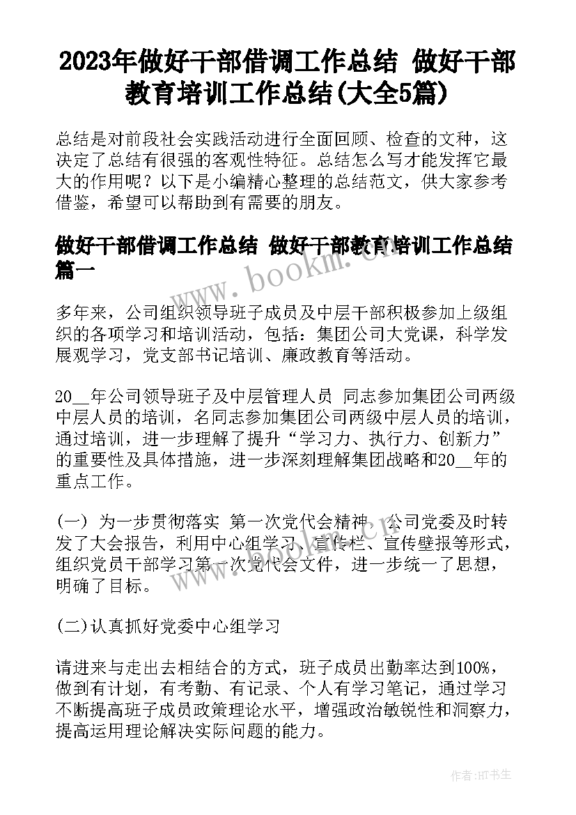 2023年做好干部借调工作总结 做好干部教育培训工作总结(大全5篇)