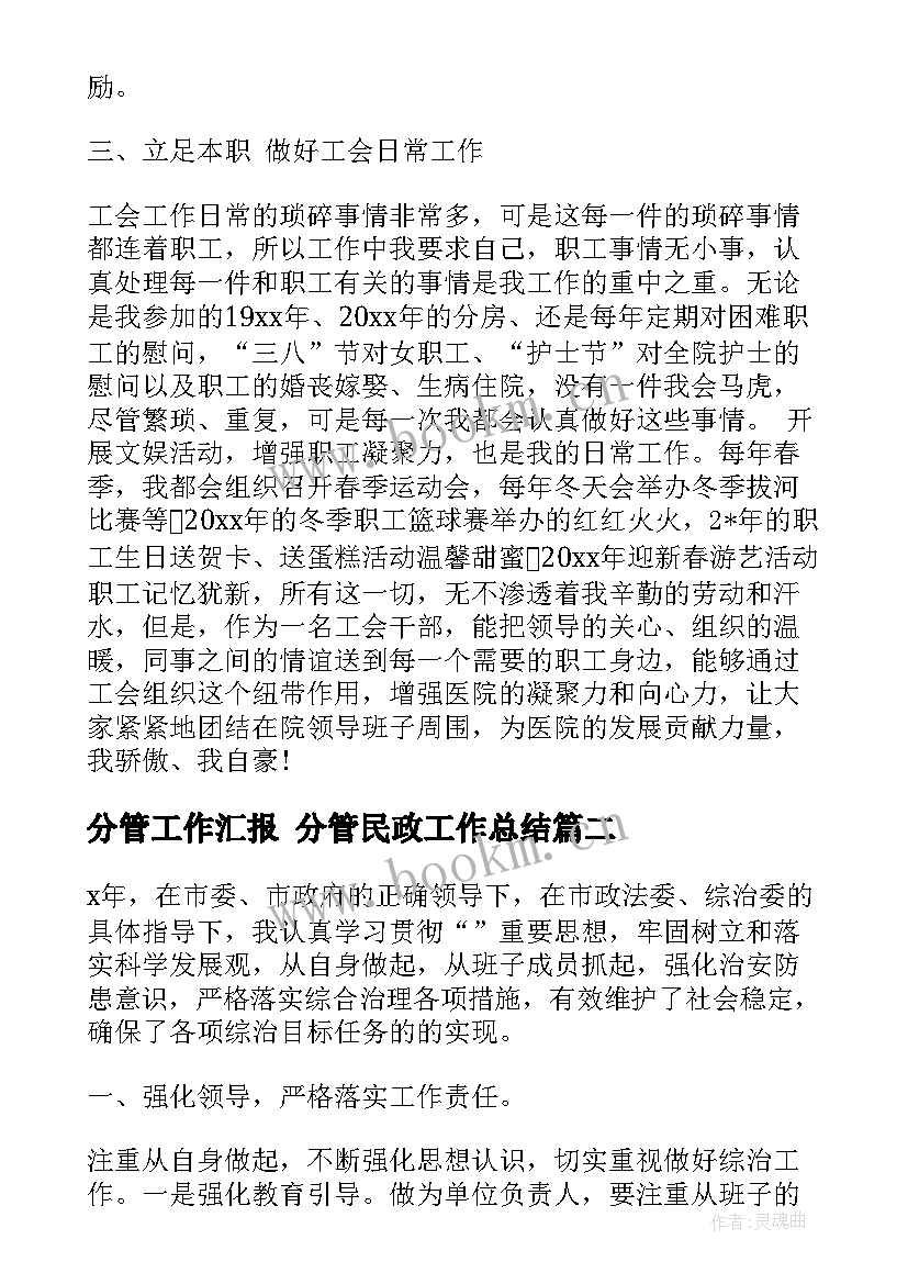 2023年分管工作汇报 分管民政工作总结(优质6篇)