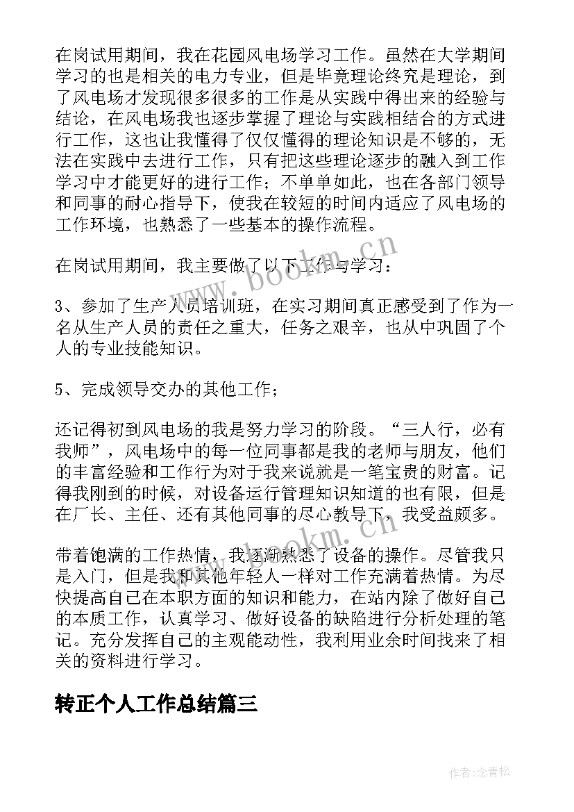 最新转正个人工作总结(精选5篇)