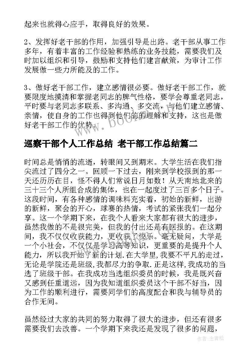 2023年巡察干部个人工作总结 老干部工作总结(实用7篇)