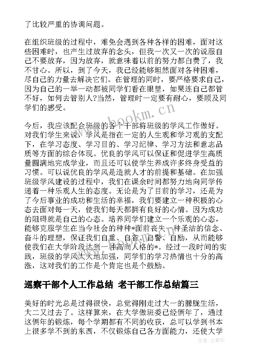 2023年巡察干部个人工作总结 老干部工作总结(实用7篇)