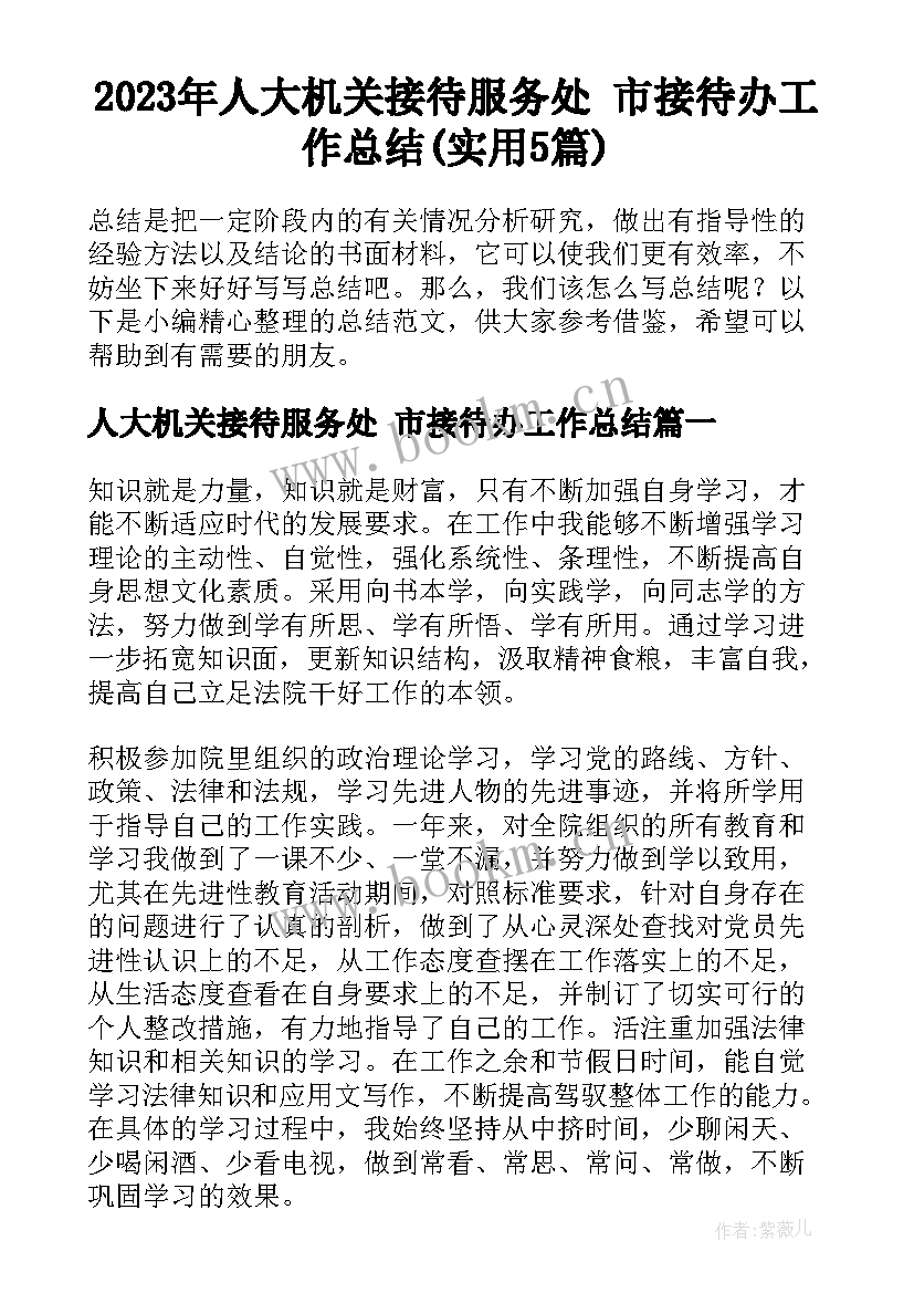 2023年人大机关接待服务处 市接待办工作总结(实用5篇)