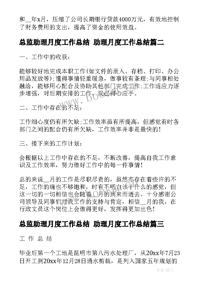 总监助理月度工作总结 助理月度工作总结(优质8篇)