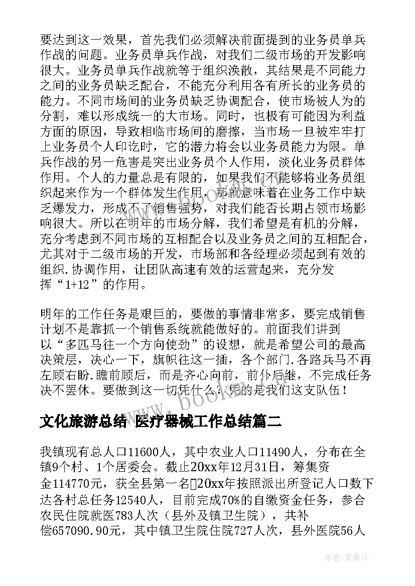 文化旅游总结 医疗器械工作总结(模板10篇)