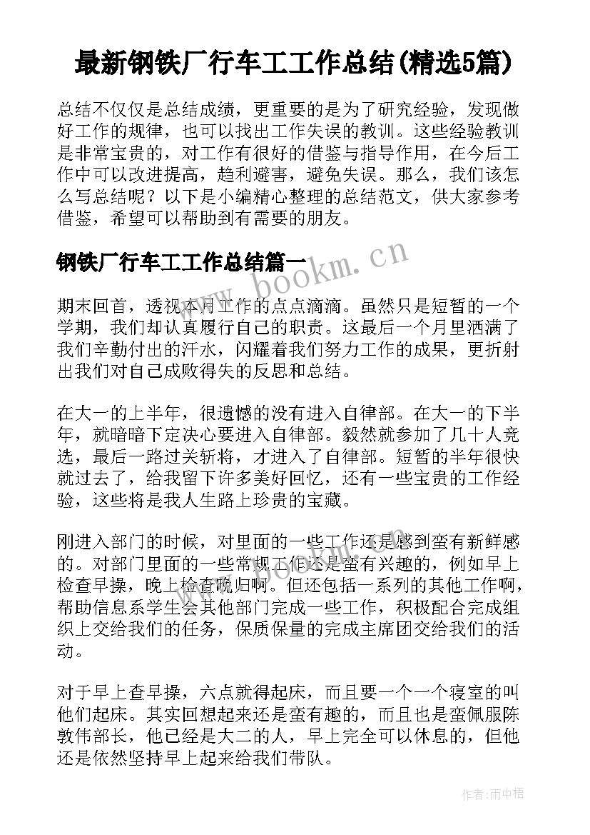 最新钢铁厂行车工工作总结(精选5篇)