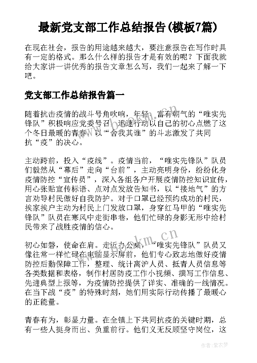 最新党支部工作总结报告(模板7篇)