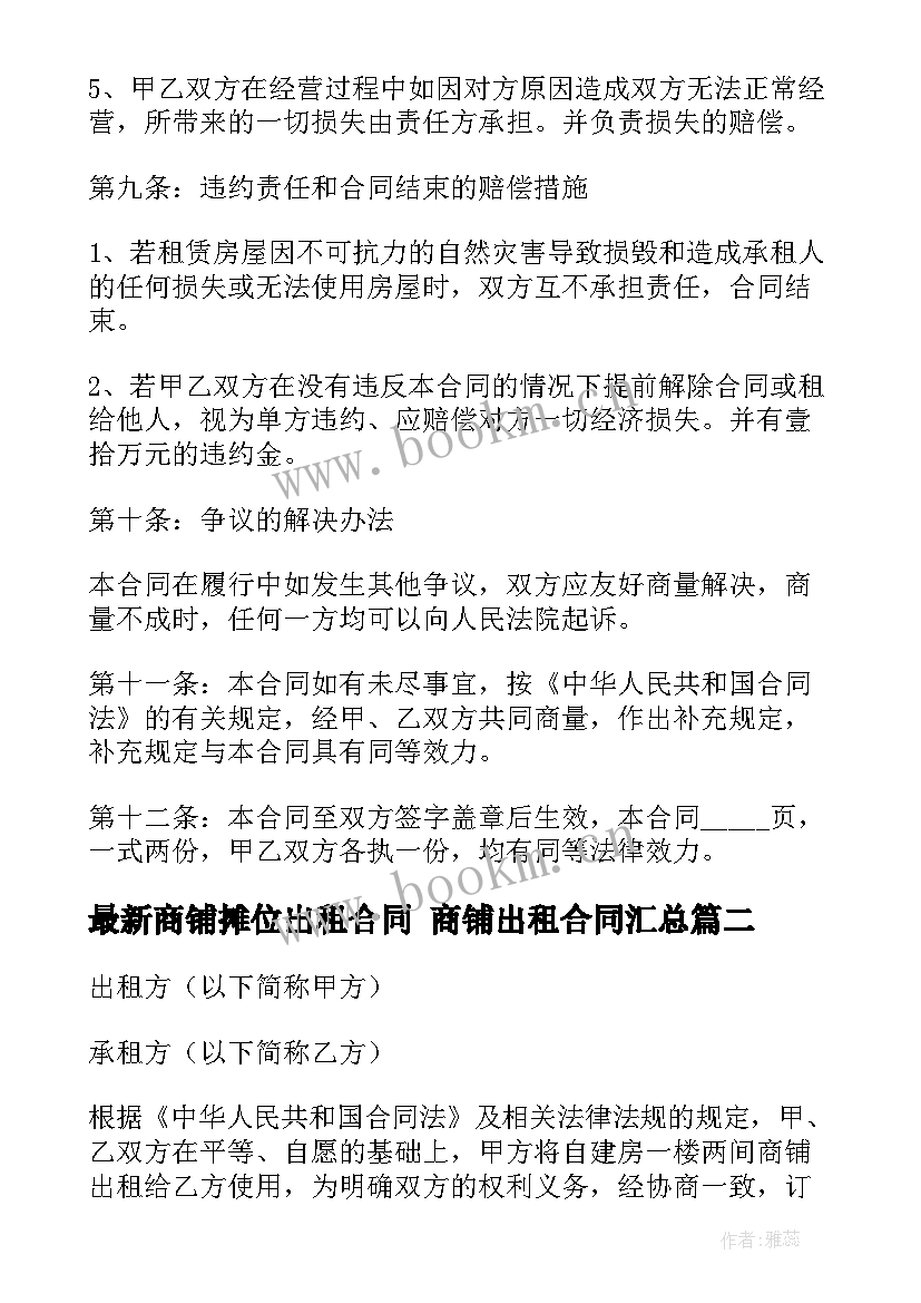 2023年商铺摊位出租合同 商铺出租合同(大全9篇)