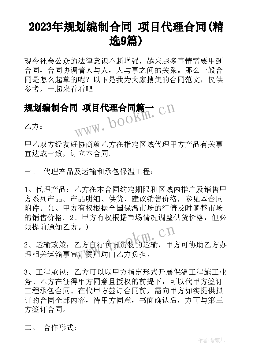 2023年规划编制合同 项目代理合同(精选9篇)