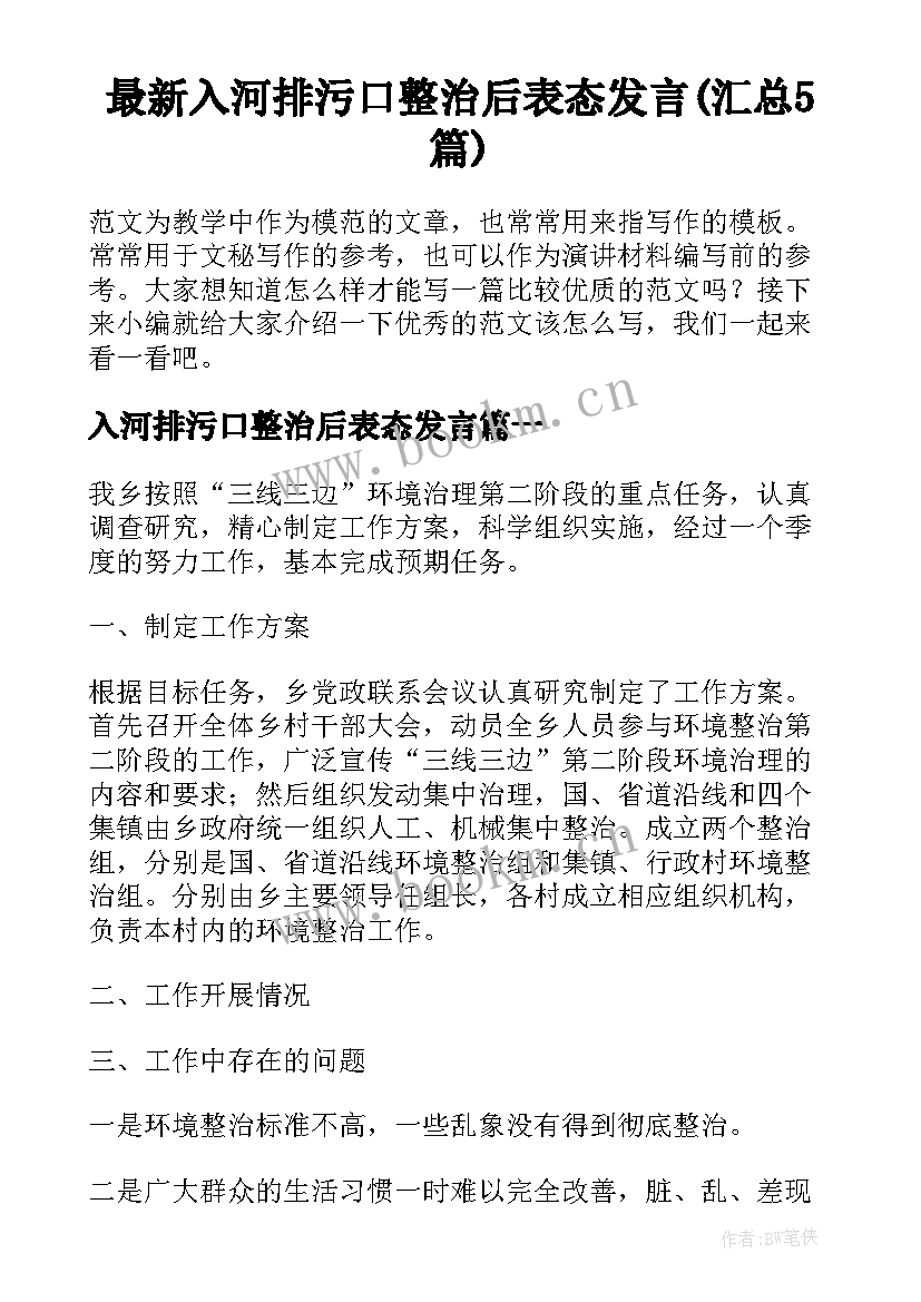 最新入河排污口整治后表态发言(汇总5篇)