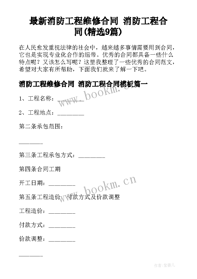 最新消防工程维修合同 消防工程合同(精选9篇)