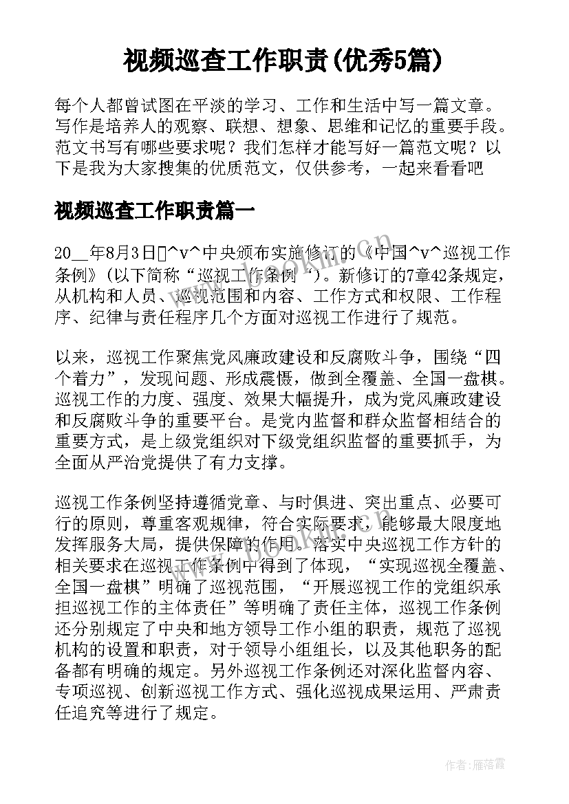 视频巡查工作职责(优秀5篇)