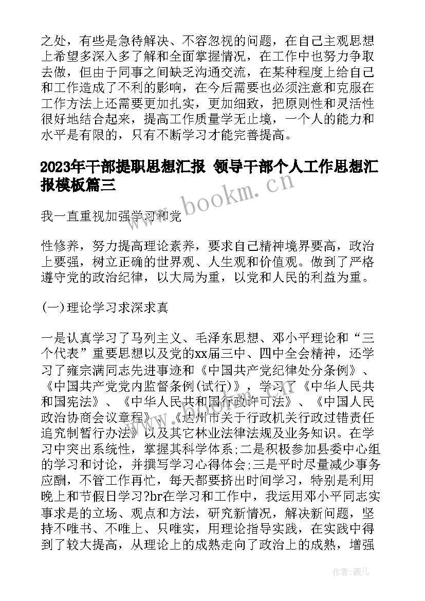 最新干部提职思想汇报 领导干部个人工作思想汇报(模板5篇)