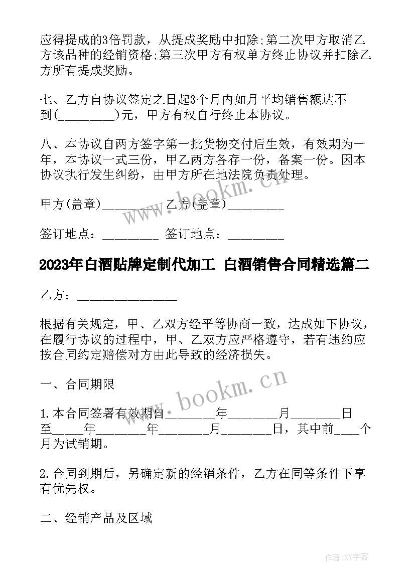 2023年白酒贴牌定制代加工 白酒销售合同(精选6篇)