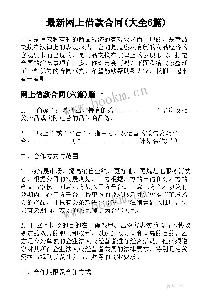 最新网上借款合同(大全6篇)