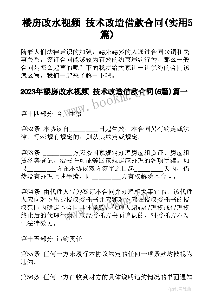 楼房改水视频 技术改造借款合同(实用5篇)