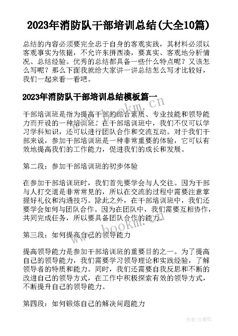 2023年消防队干部培训总结(大全10篇)