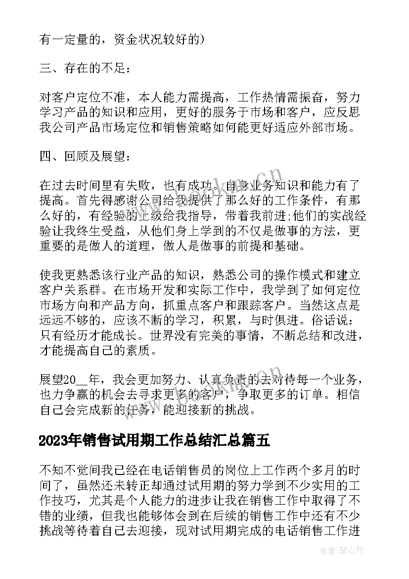 最新销售试用期工作总结(优质5篇)