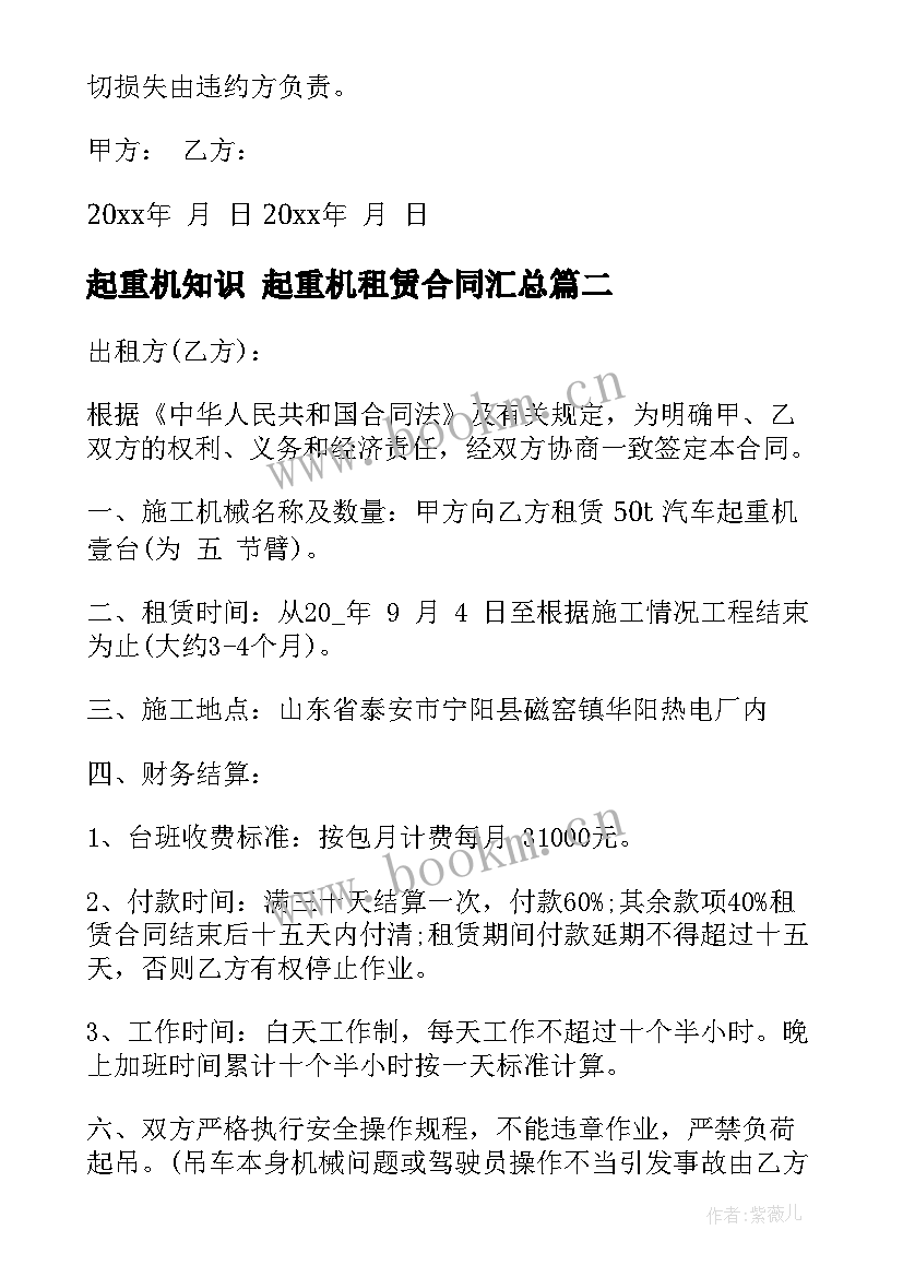 2023年起重机知识 起重机租赁合同(精选10篇)