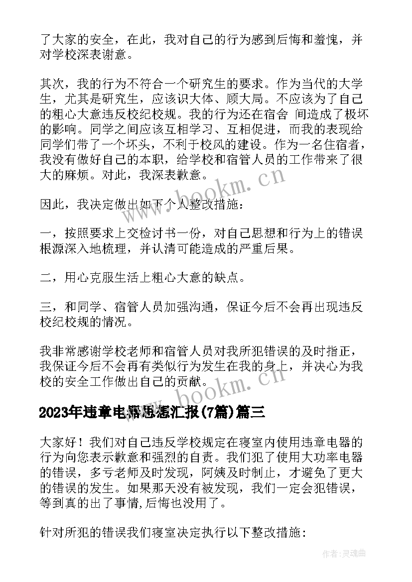 2023年违章电器思想汇报(大全7篇)