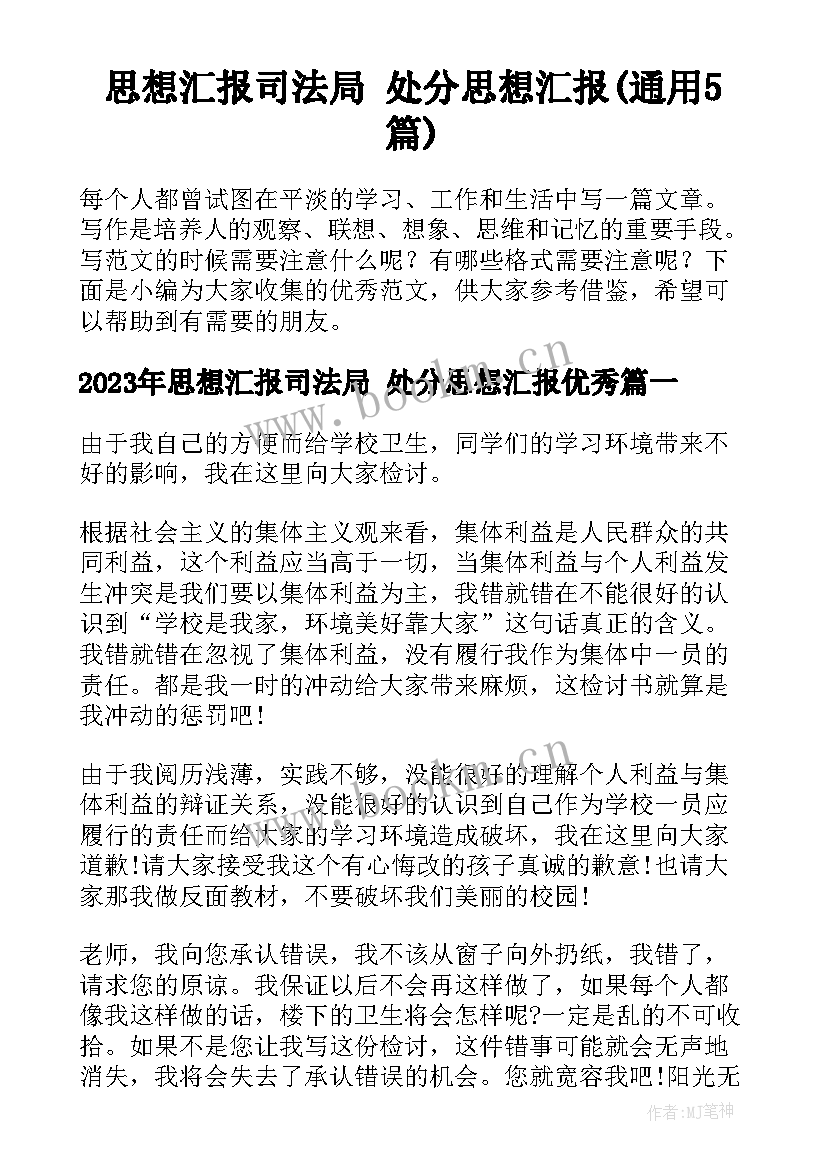 思想汇报司法局 处分思想汇报(通用5篇)