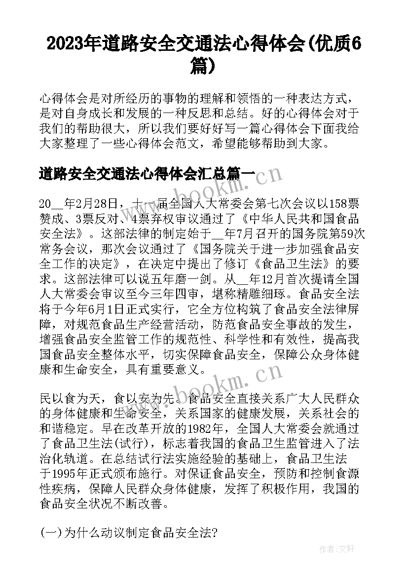 2023年道路安全交通法心得体会(优质6篇)