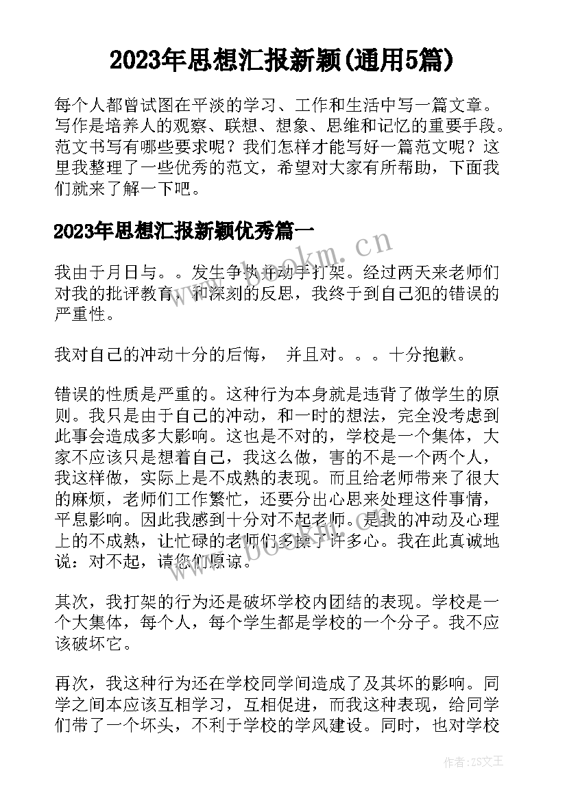 2023年思想汇报新颖(通用5篇)