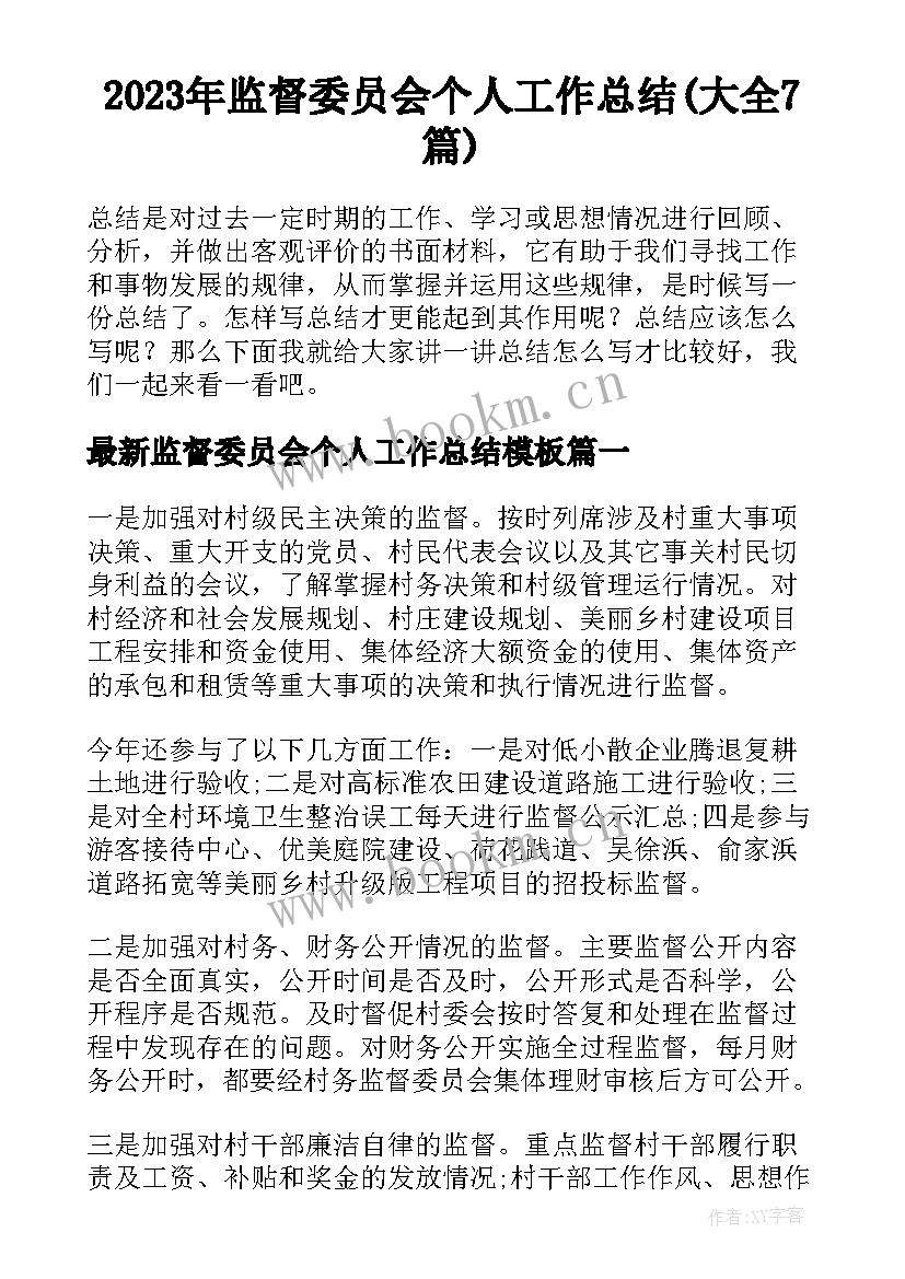 2023年监督委员会个人工作总结(大全7篇)