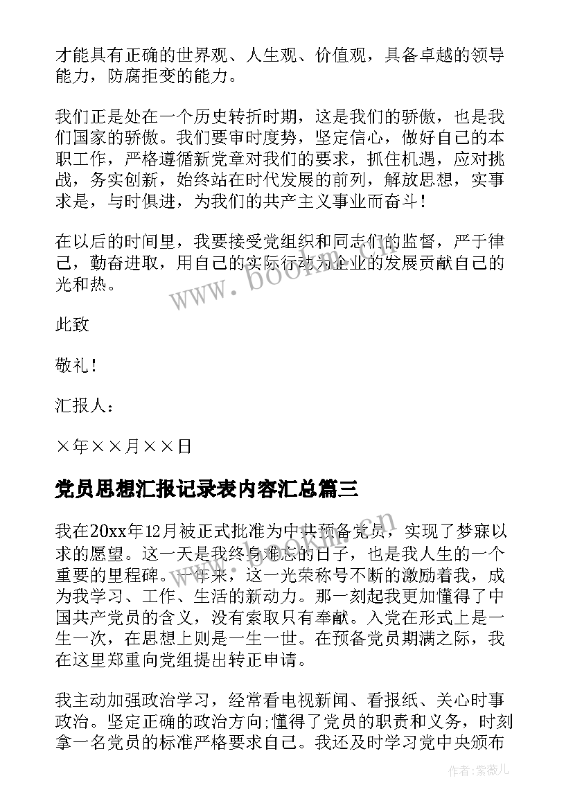 最新党员思想汇报记录表内容(模板7篇)