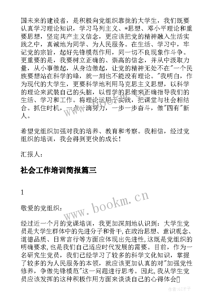 最新社会工作培训简报(模板5篇)