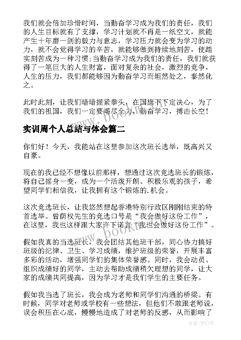 2023年实训周个人总结与体会(模板9篇)