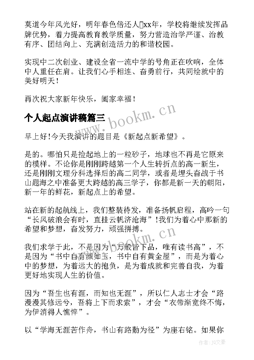 2023年个人起点演讲稿(模板6篇)