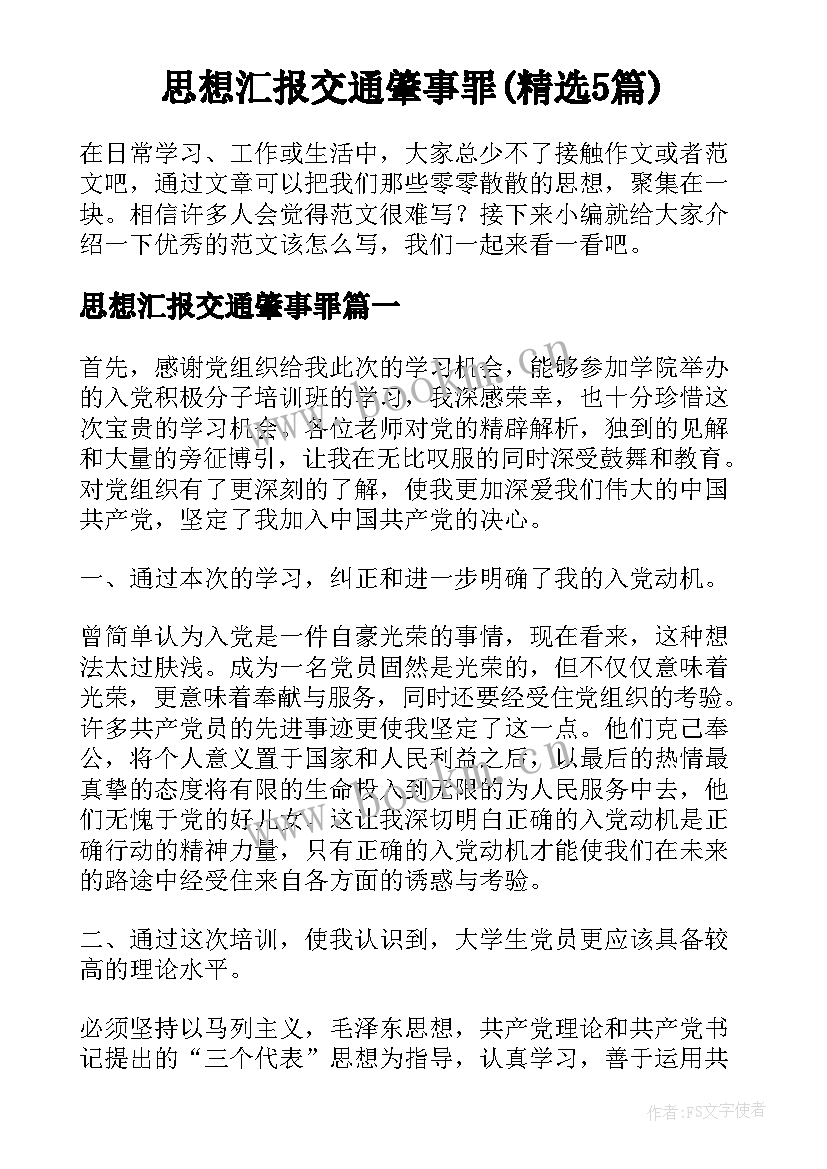 思想汇报交通肇事罪(精选5篇)