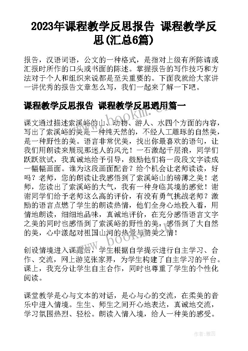 2023年课程教学反思报告 课程教学反思(汇总6篇)