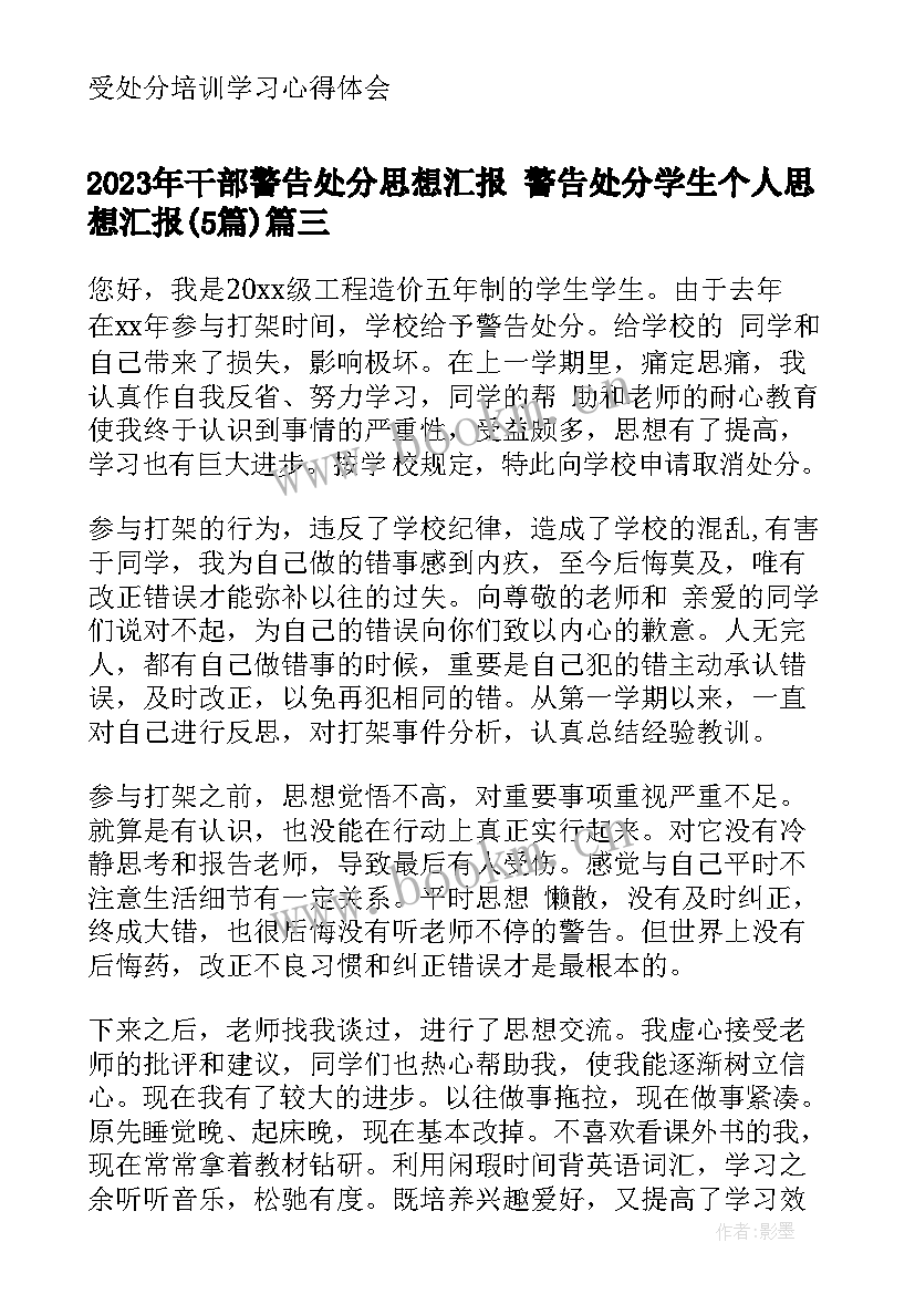 最新干部警告处分思想汇报 警告处分学生个人思想汇报(优秀5篇)