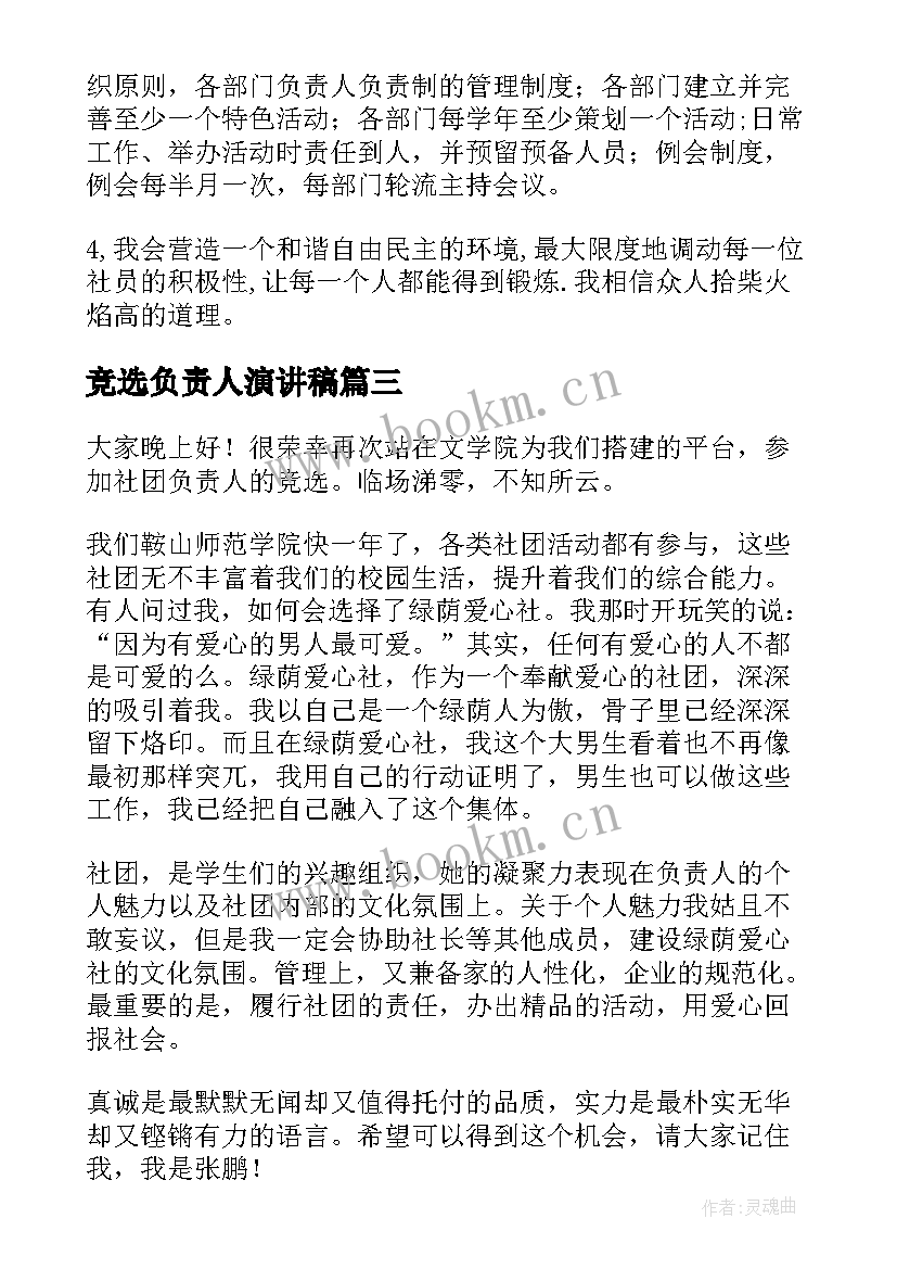 竞选负责人演讲稿(通用9篇)