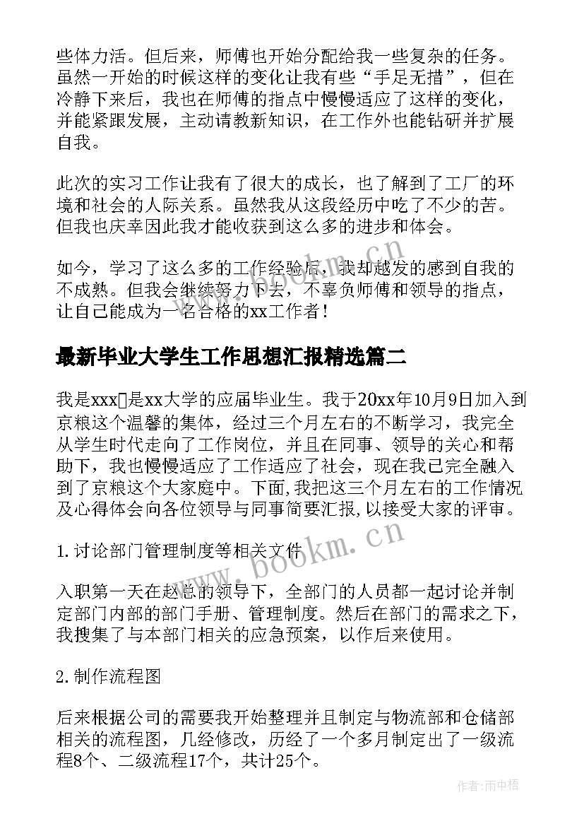 毕业大学生工作思想汇报(精选6篇)