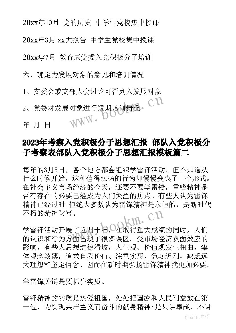 2023年考察入党积极分子思想汇报 部队入党积极分子考察表部队入党积极分子思想汇报(实用6篇)