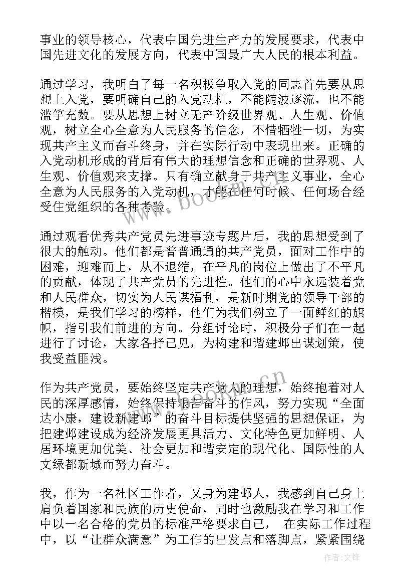 最新社区人员入党思想汇报(汇总6篇)