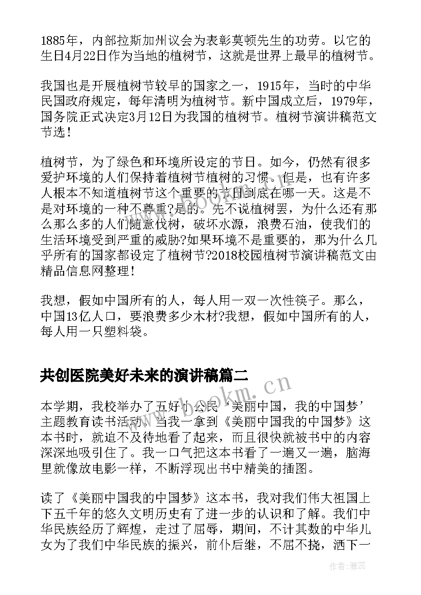 2023年共创医院美好未来的演讲稿 植树节演讲稿保护环境创造美好未来(实用5篇)