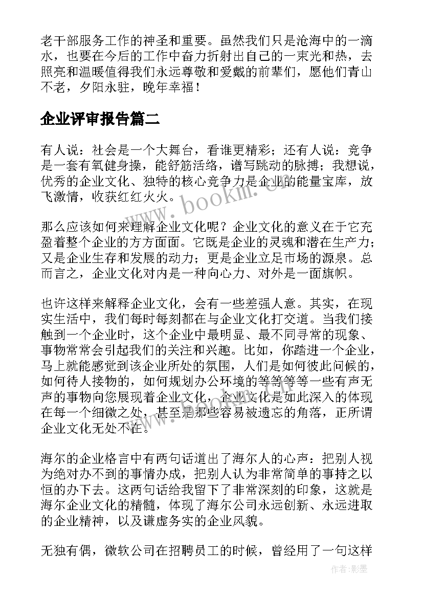 2023年企业评审报告(模板9篇)