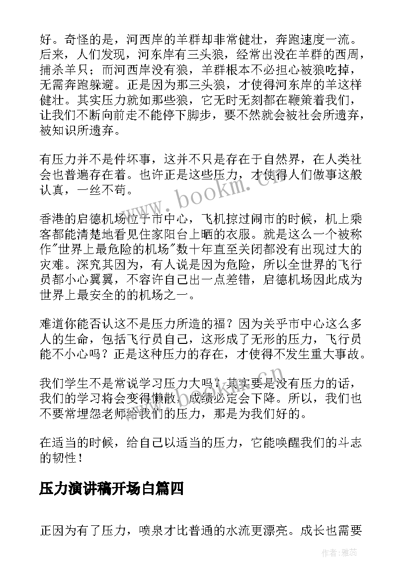 2023年压力演讲稿开场白(通用5篇)