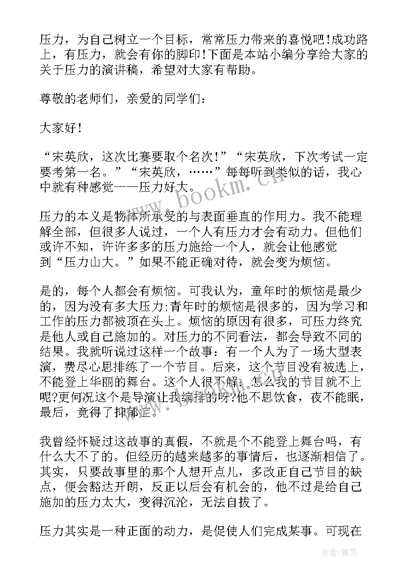 2023年压力演讲稿开场白(通用5篇)