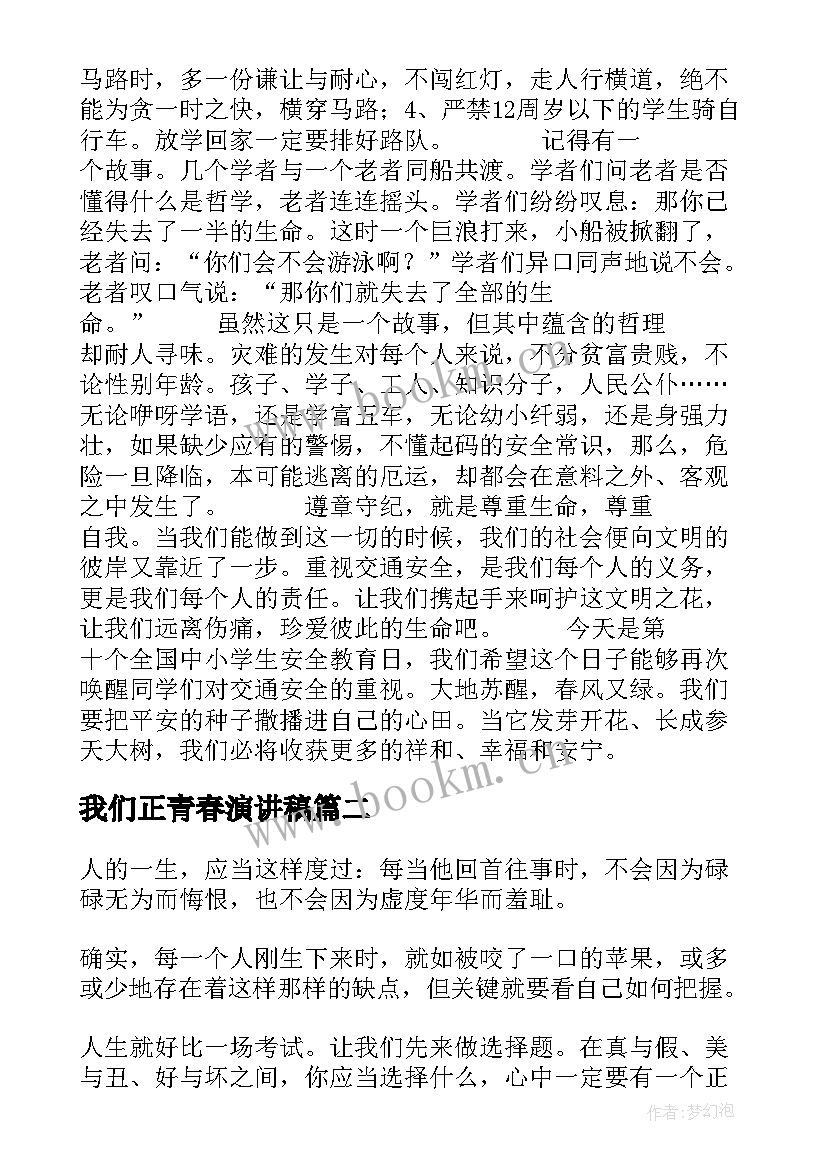 最新我们正青春演讲稿(汇总9篇)